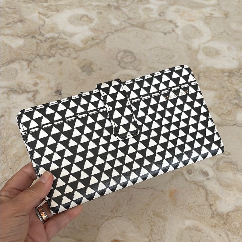 Love & Lore Large Travel Wallet Black & White Op Art Vegan Leather